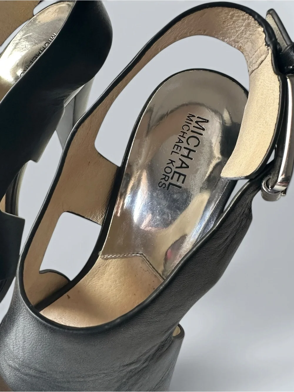 Michael Kors Black Leather Platform High Heel Sandals